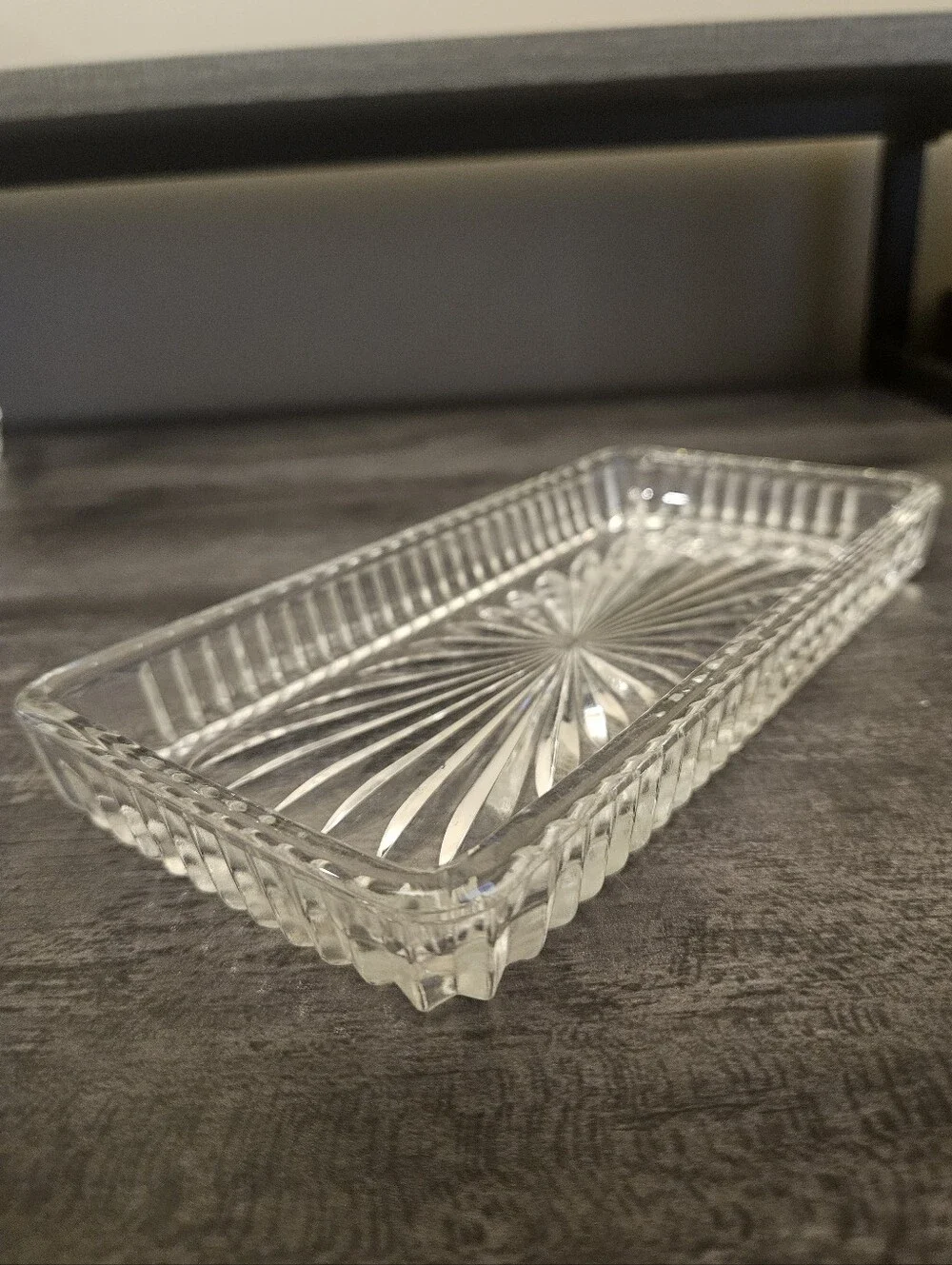 3 VTG Clear Pressed Glass Starburst Rectangular Trinket Dishes / Relish Trays